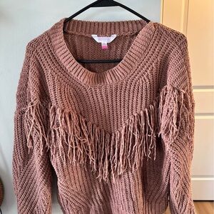 Fringe Detail Dusty Rose Knit Sweater - Women's